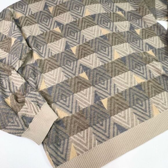 Cellinni Sweater Mens 2XL Tan Geometric Print Wool Blend Long Sleeve Knit Vtg - Picture 4 of 8